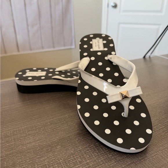 kate spade Shoes - kate spade Black & White Polka Dot Flip Flop Sandals with Bow Accent